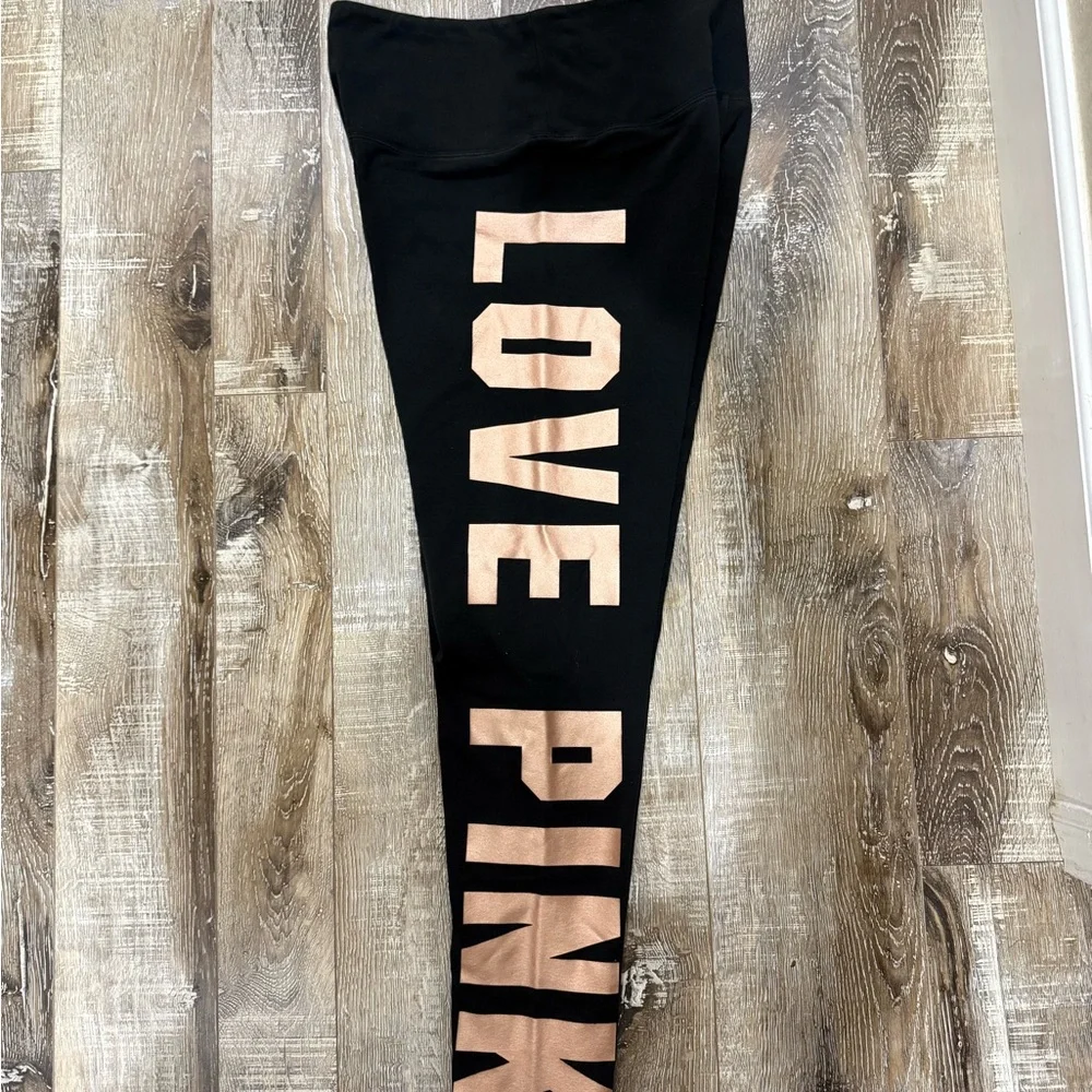 PINK Victoria's Secret Black Leggings with Peach Lettering - Picture 3 of 4